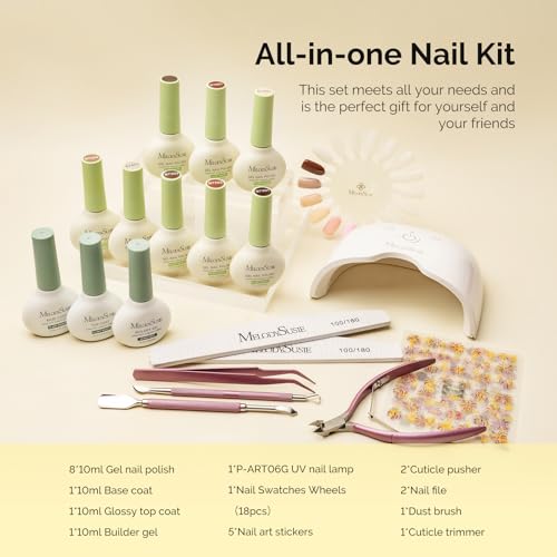 Image of MelodySusie Gel Nail Kit with P-ART06G Cordless UV Lamp Rechargeable LED UV Light with Smart Sensor Classic Popular Colors Plant Based Nails Polish with Top Base Coat Builder Gel Beginner Nail Kit