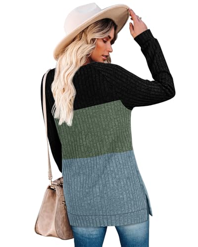 Image of Bofell Long Sleeve Shirts for Women Lightweight Button Decor Tunic Tops Side Split