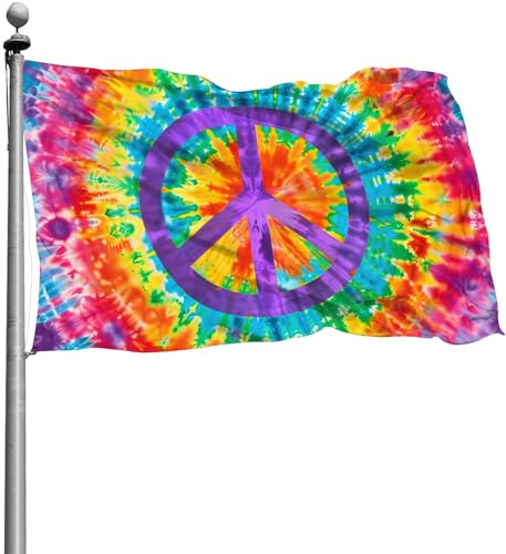 Tie Dye Peace Flag 3x5 Ft Double-Sided Rainbow Hippie Flags Banner For Outdoor Indoor Outside Garden Yard Decor