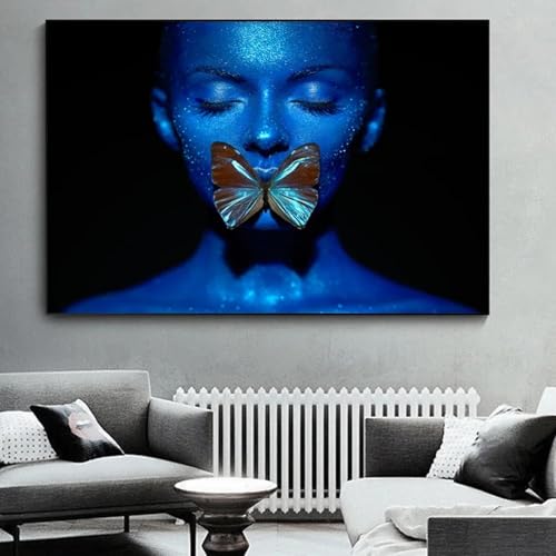 Peinture bleu or femme africaine : impressions sur toile esthetiques pour salon moderne