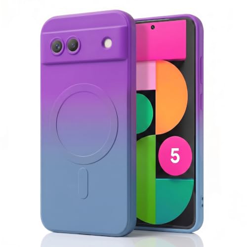 Image of amazon basics Gradient Mag-Safe Case for Google Pixel 8A | Soft Silicone Shockproof Cover with Camera Protection | Slim Lightweight Design | Smooth Touch & Durable - Purple & Gray