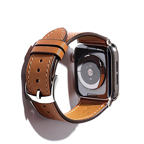 SONAMU New York Compatible with Apple Watch 38mm to 49mm, Premium french H Brand Barenia Leather band Compatible with iWatch Series 8 7 6 5 4 3 2 1 SE(Golden Brown, 49mm/45mm/44mm/42mm)