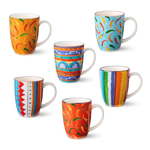 Certified International Caliente 14-Ounce Mugs, Set of 6, Vibrant Chili