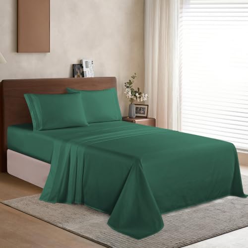 Image of Elegant Comfort Luxury 1500 Premium Hotel Quality Microfiber 4-Piece Sheet Set - Wrinkle Resistant, All Around Elastic Fitted Sheet, Deep Pocket up to 16 inch, Twin /Twin XL, Hunter Green