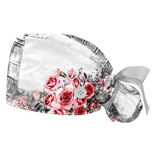 Chapeaux de travail bouffants et anti-transpiration à motifs fleurs roses pour la cuisine