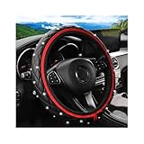 KHGUZ Bling Car Steering Wheel Cover, Non-Slip Elastic Stretch Leather Auto Steering Wheel Protector, Sparkling Diamond Vehicle Decor Accessories for Women Girls, Universal for Vehicles (Red)