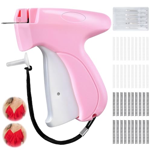 Image of Pink and White Stitch Gun for Clothes - Quick Stitch Sewing Gun for Clothing Fixer Includes 2000 Black Fasteners & 2000 White Fasteners with 6 Need