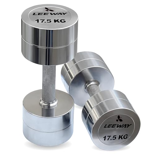 Image of Leeway Steel Dumbbell Set 17.5 Kg x 2 | Rust-Resistant Metal Dumbbells for Home Gym | Non-Slip Grip for Strength Training | Iron Round Dumbbell Set | (17.5 Kg x 2 = 35 Kg)