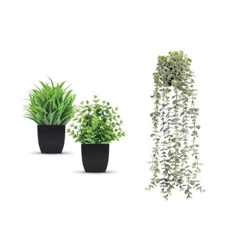 Der Rose Bundle of 2 Pack Fake Plants and 1 Pack Fake Hanging Plants for Home Office Desk Bathroom Decor Indoor