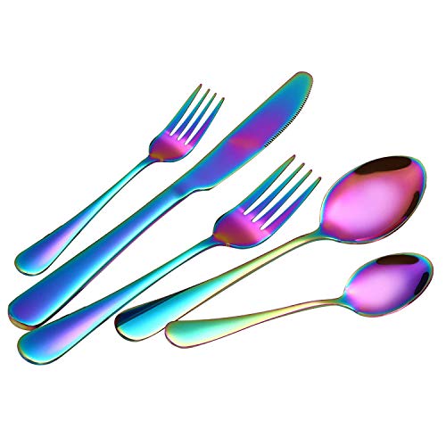 MagicPro - 45 Juego de Cubiertos de Acero Inoxidable con Arco Iris para Bodas, Festivales, Navidad, 8 Unidades - Imagen 8