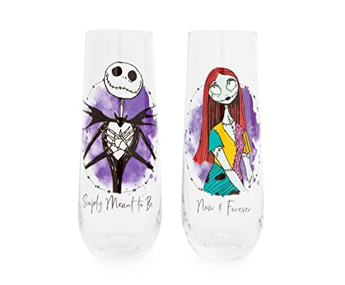 Disney The Nightmare Before Christmas Jack And Sally Stemless Fluted Glassware, Set Of 2 | Toasting Champagne Glass Cups For Wine, Mimosas | Home Barware Decor, Kitchen Essentials, Housewarming Gifts #TOP11