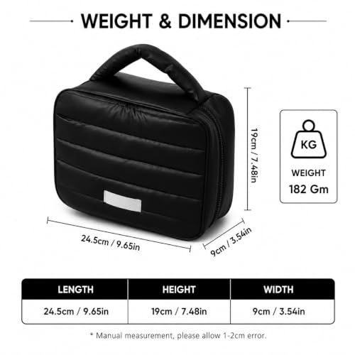 Image of WEMOL Travel Fashion Cosmetic Organizer Storage Bag, Soft Padded - Black | Super Soft, For Brushes, Toiletries, Cosmetics Items, For Women