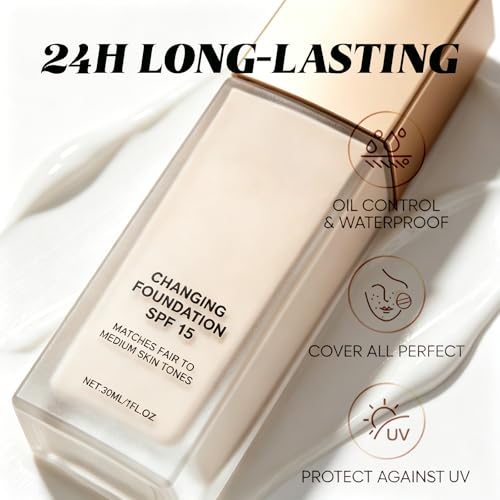 Charm Kiss Color Changing Foundation for Mature Skin, Moisturizing and Hydrating Long-Wearing Foundation, SPF15 Sunscreen, Tone Suitable for All Skin Types, Natural，Long-Lasting Lightweight Daily