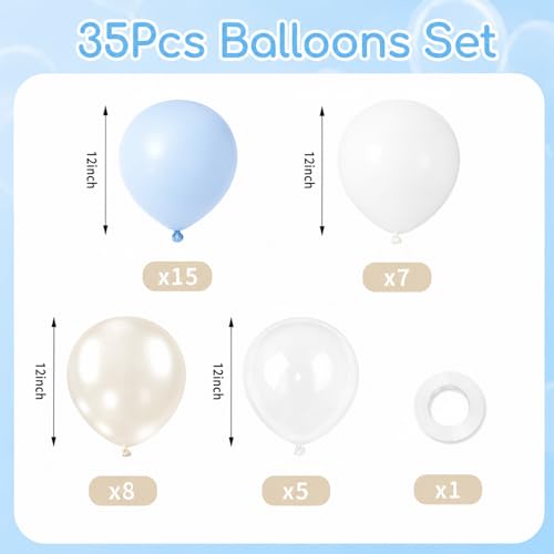 Image of Blue and White Balloons, 12 Inch Blue White Clear Balloon, Pastel Blue