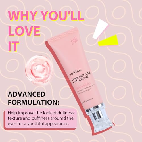 Pink Peptide Eye Serum with Retinol &Sodium Hyaluronate - Anti-Aging Eye Cream for Dark Circles, Puffiness & Wrinkles For All Skin Types 30mL