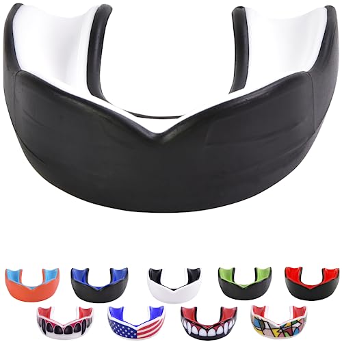 Oral Mart Black/White Adult Mouth Guard - Adult Sports Mouth Guard for Karate, Boxing, Sparring, Football, Field Hockey, BJJ, Muay Thai,Soccer, Rugby, Martial Arts