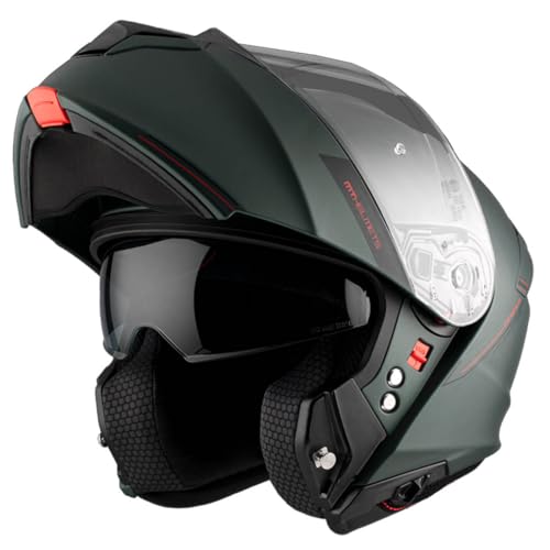 MT Genesis SV Verde Mate - Casco de Moto Modular Abatible con Visor Solar - Homologado ECE 22.06 para Hombre y Mujer (L)