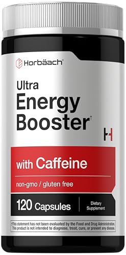 Horbäach Energy Supplement | 120 Capsules | with Caffeine, Ginseng & Vitamin B12 | Daily Energy Booster Pills | Non-GMO, Gluten Free