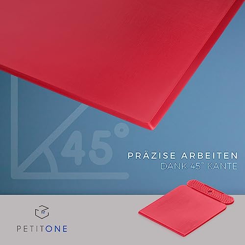 PETITONE Japanspachtel - 4tlg Premium Kunstoff Spachtel Set - Leicht zu reinigender Flächenspachtel - Spachtel Werkzeug - Extra große Griffnoppen - Spachtel Acrylmalerei - Besonders Präzise 45°-Kante