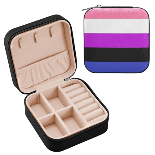 Lgbtq + Genderfluid Schmuckschatulle für Damen, PU-Leder, Reise-Schmucketui für Ringe, Ohrringe, Halsketten, Uhren, Geschenke für Mädchen, Damen, Frauen, Flagge für die Rechte des Stolzes und der