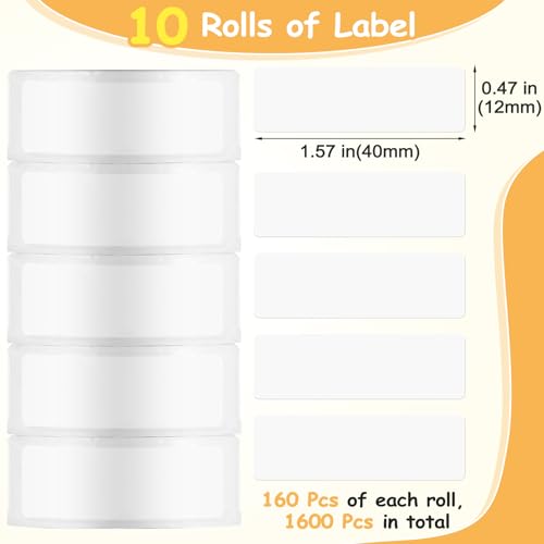 Gersoniel 1600 Pcs Label Tapes Laminated Stickers Replacement Compatible with D30 Portable Thermal Label Paper Printer Tapes for Office 160 Pcs/Roll (12 x 40 mm, White) - Thumbnail 2