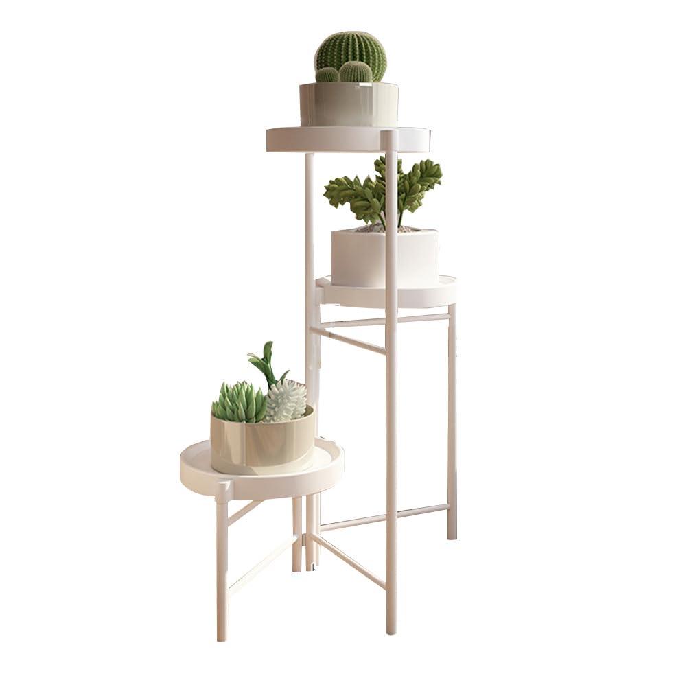 Zstar Pflanzenständer Metall Blumenregal Blumenständer Faltbares Mehrstöckig Pflanzenregal Dekorativer Pflanzentreppe Standregal für Zimmerecke, Wohnzimmer, Balkon, Terrasse, Hof, Weiß 3 Ebenen Stil B Garten