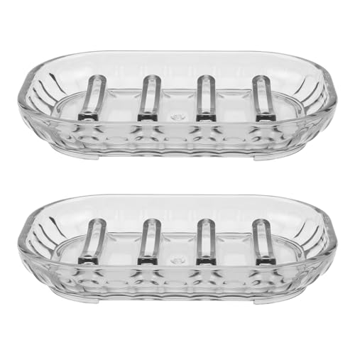WOONEKY Jabonera Transparente de Drenaje Rápido para Baño y Ducha, Soporte Pequeño en Color Gris Oscuro, 2 Piezas, Bandeja Autodrenante para Pastilla de Jabón, Antideslizante y