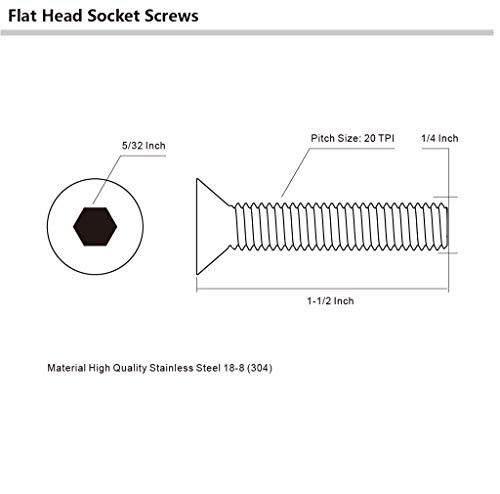 1/4-20 X 1-1/2" Flat Head Socket Cap Screws, Allen Socket Drive, 304 Stainless Steel 18-8, Fully Threaded, Bright Finish, 25 Pcs #TOP1