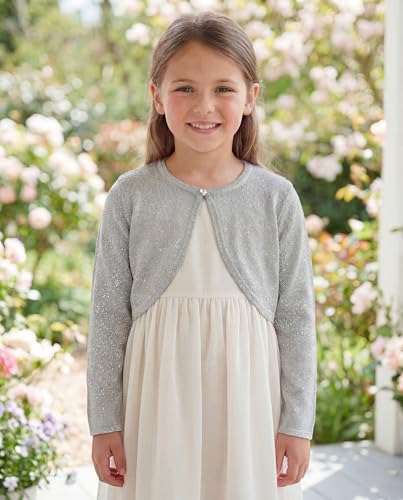 Image of BOLEROSE Girls Long Sleeve Sparkle Cardigan Childrens Kids Bolero Shrug