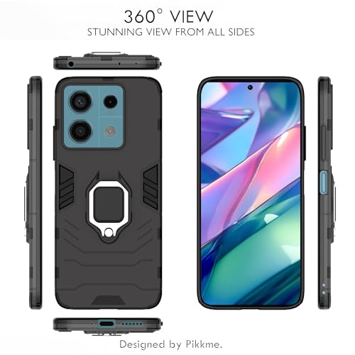 Image of Pikkme Redmi Note 13 5G Back Cover | D5 Tough Armor Bumper | 360 Protection Case | Ring Holder Stand Case for Redmi Note 13 5G (Black)