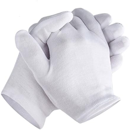 Zealor 6 Pairs White Cotton Gloves Thickened Stretchable Lining Glove for Cosmetic Moisturizing Coin Jewelry Inspection Hand Spa, Medium Size