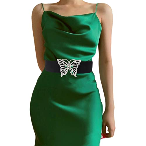 Women’s Elastic Waist Belts Vintage Metal Butterfly Retro Clasp Cinch Buckle Dress Belt Stretch Waistband4