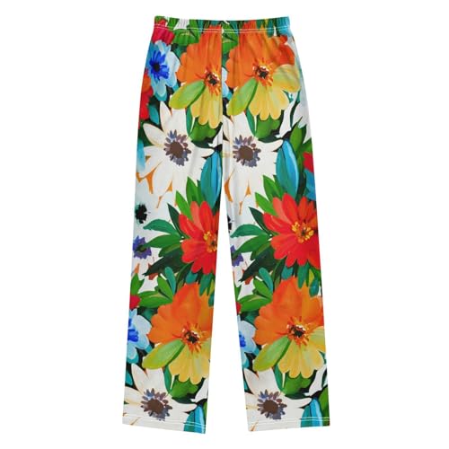 J JOYSAY Floral Blossom Foliage Orange Pajamas Pants Soft Long Pajama Bottoms Lounge Sleep Pants Size S-XL2