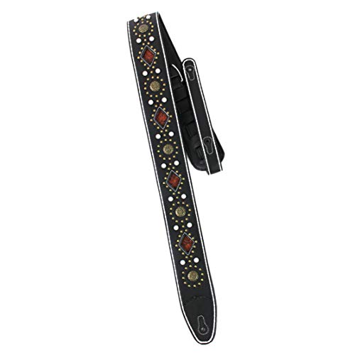 Walker And Williams GTR-20-WHT Sedona Sangle rembourrée avec rivets et rivets Noir - Les Beatles, Paul McCartney, John Lennon, RIngo Starr, George Harrison Walker And Williams GTR-20-WHT Sedona Sangle rembourrée avec rivets et rivets Noir – Image 5