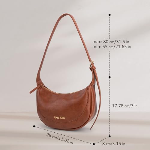 Viva Terry Vegan Leather Crescent Bag Casual Shoulder Purse and Handbag for Women with Adjustable Strap and Tassel-Small, Brown2