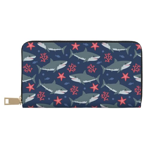 Portefeuille fin en cuir Novastar avec motif requin et étoile de mer