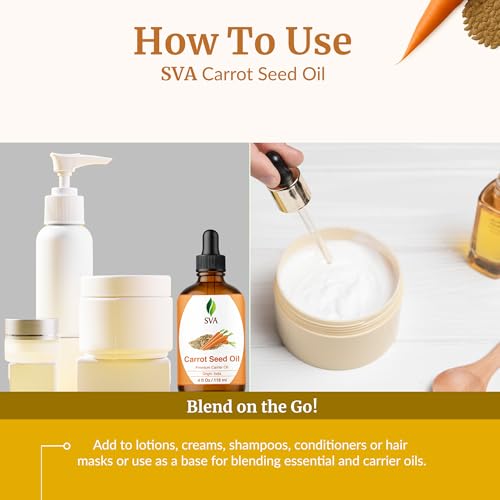 Image of SVA Carrot Seed Oil - 4 Fl Oz - for Face, Skin Care, Hair Care, Scalp Massage & Body Massage - Carrier Oil with Dropper