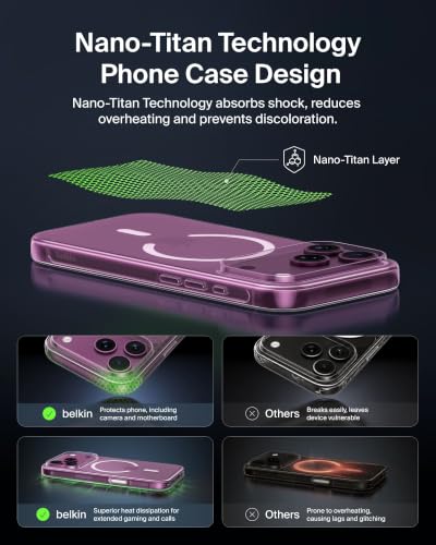 Image of Belkin iPhone 18 Pro / 17 Pro, Qi2 Compatible, Up to 3m Drop Protection, Nano-Titan Protection, UV Resistant, Raised Edges & Camera Control, Clear