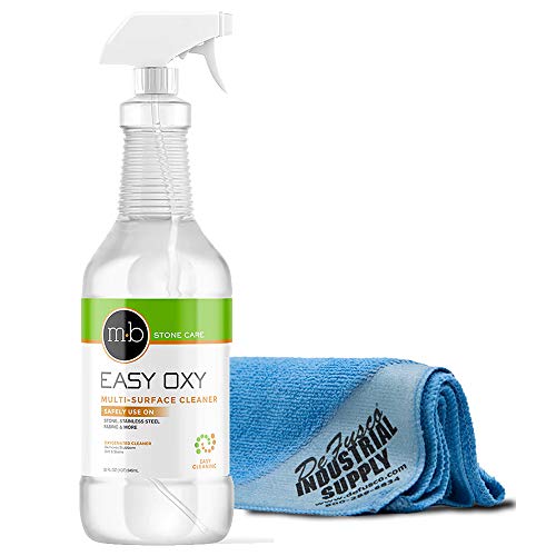 Easy Oxy Marble & Granite Cleaner - Multi-Purpose Cleaner For Natural Stone - 32 oz - Premium Microfiber Cloth- Bundle - 2 Items