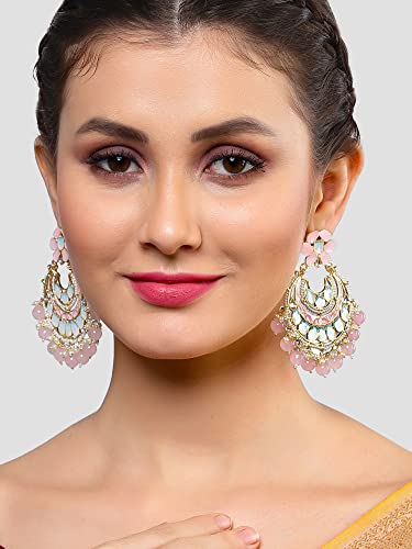 Image of Karatcart Gold Plated Yellow Meena Dangler Earrings for Women
