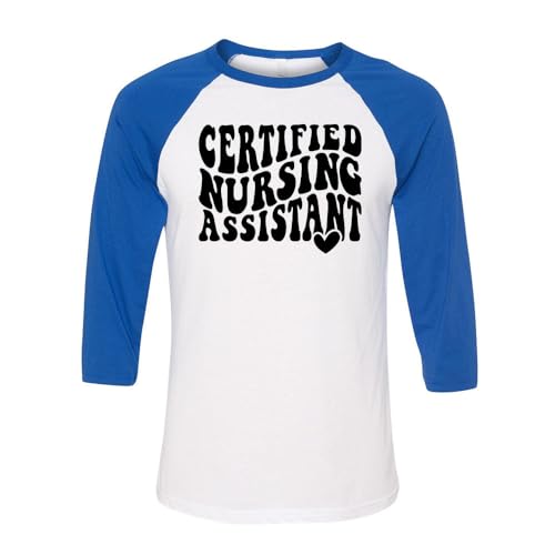 TeesAndTankYou CNA Certified Nursing Assistant Three-Quarter Raglan Sleeve Baseball Shirt Unisex X-Small White/Royal