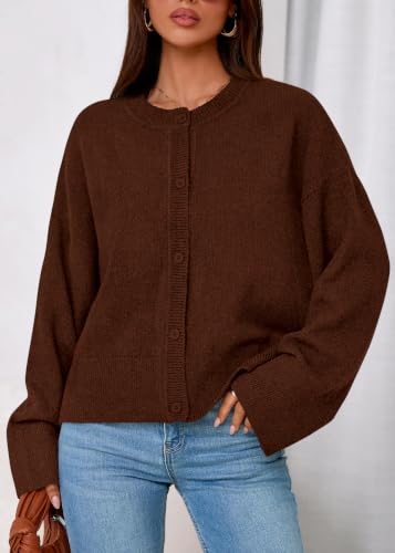 KIRUNDO Cardigan Sweaters for Women 2026 Fall Oversized,Brown,XXL — view 4