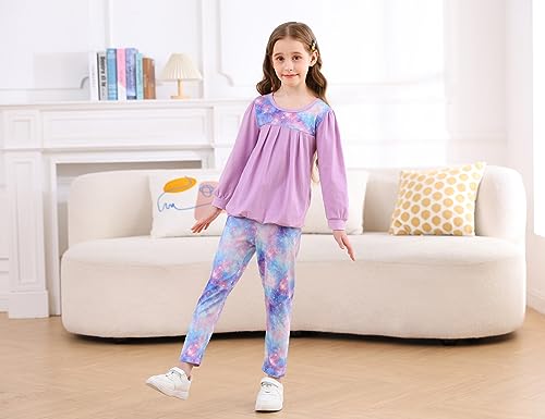 Image of Goodstoworld Girls Galaxy Outfits Winter Fall Spring Long Sleeve Clothing 6-7 Year Old Sweatpants 2pc Light Purple Outfits