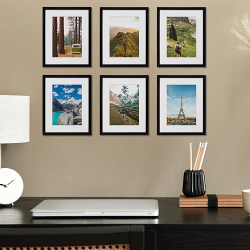 Image of Fixwal 8x10 Picture Frame Set of 6 Graduation and Father's Day Gifts with Shatter Resistant Plastic Cover, Thin Border and Light Weight Photo Frames for Wall or Tabletop Display, Black