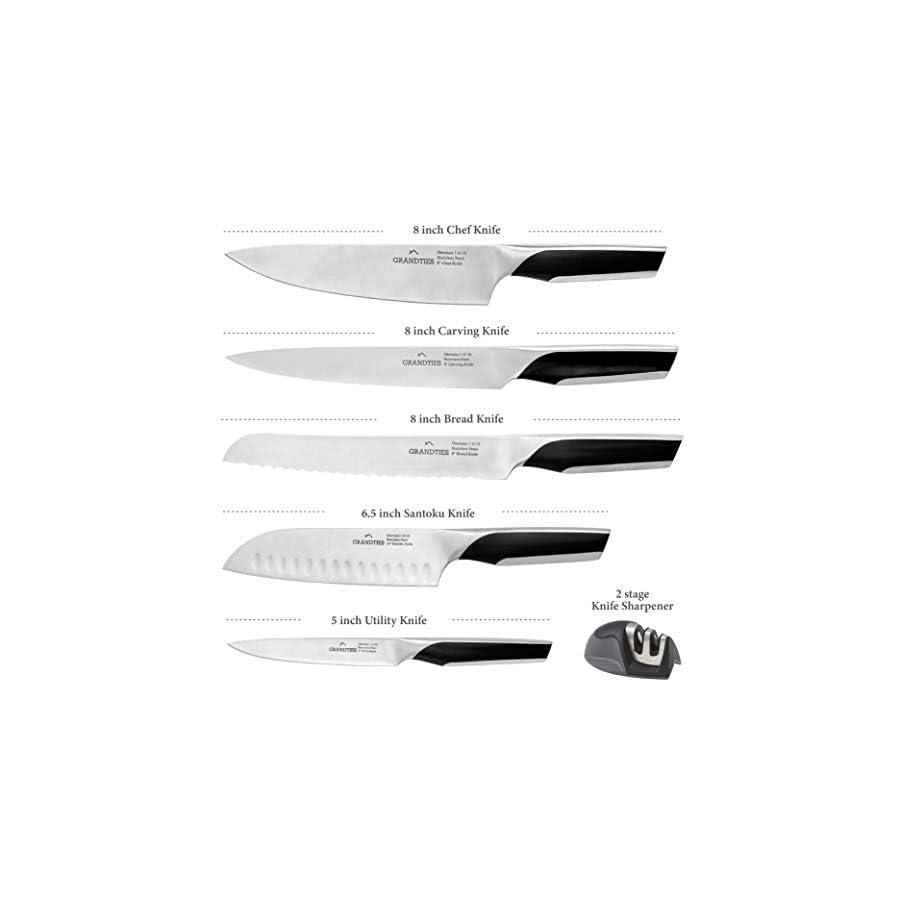 GrandTies-7-Piece-Professional-Kitchen-Knife-Set-with-Block-Kitchen-Knives-Sharpener-High-Carbon-German-Stainless-Steel-Ultra-Sharp-Chef-Knife-Set-Ergonomic-Handle-Paring-Knife-Carving GrandTies 7-Piece Professional Kitchen Knife Set with Block, Kitchen Knives Sharpener | High Carbon German Stainless Steel, Ultra Sharp Chef Knife Set, Ergonomic Handle, Paring Knife, Carving