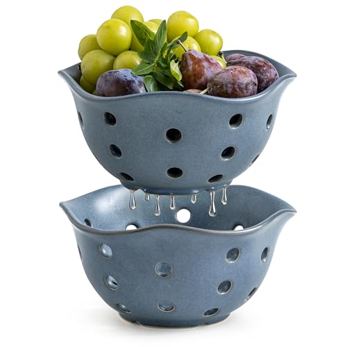 Gomakren Slate Blue Ceramic Fruit Basket