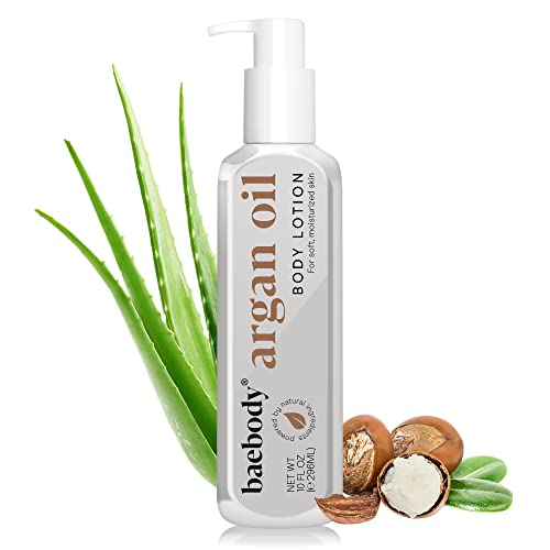 Baebody Argan Oil Moisturizing and Revitalizing Lotion, Nourishing & Hydrating Cream for Hand and Body, Vegan and Light weight formula for All Skin Types 10 Fl Oz