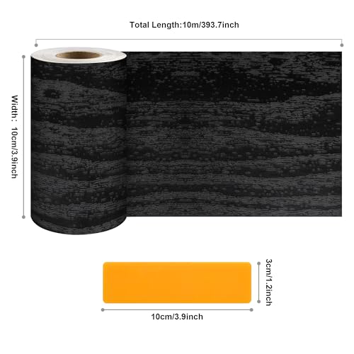 Image of JUNART Wood Grain Repair Tape(10cmx1000cm), Self-Adhesive Waterproof Realistic Textured Repair Duct Tape for Tables, Baseboards, Doors, Windows, and Floors with Plastic Scraper(Black Wood)