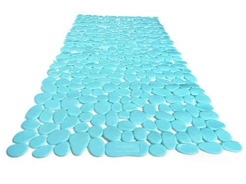 TIKE SMART “Pebbles” Non-Slip Bathtub/Shower Mat 27.5”x14” Rectangular, Non-Toxic, Safe, Clean, Machine-Washable, Superior Grip & Drainage, Vinyl, for Smooth Floors ONLY, Opaque Aqua