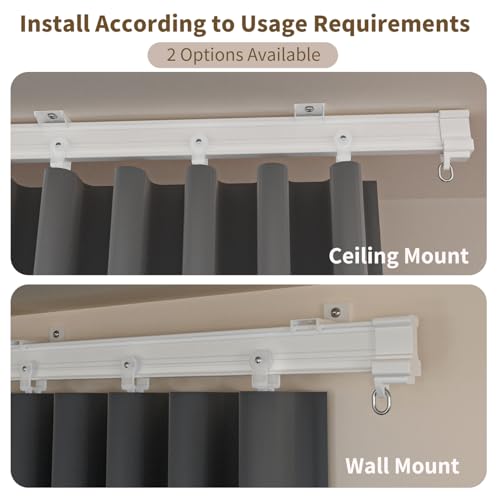 Image of Ceiling Mount Room Divider Curtains,Track Sets for Room Separation,Grey | Ceiling mount track set included,Blackout curtains thermal insulated & noise reduction fabric,For bedroom room partition